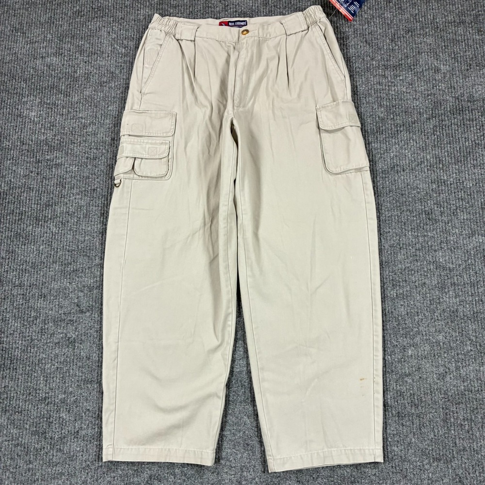 Reel Legends Mens Size 38x30 Khaki Cargo Pants Cotton Fishing Outdoor Utility